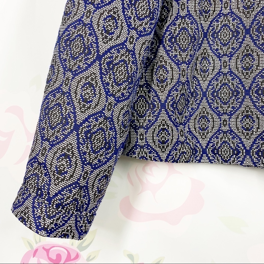 Long Tall Sally Boho Printed Blue Jacquard Open Blazer Jacket 18 - Picture 4 of 10
